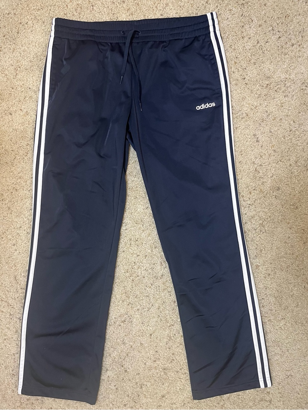 Adidas Navy Track Pants with White Triple Stripes and side Pockets